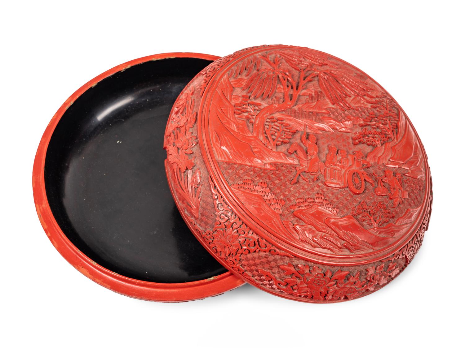 A Chinese Carved Red Lacquer Circular Covered Box