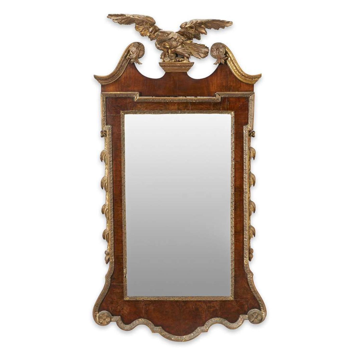 George III giltwood and walnut looking glass second half 18th century