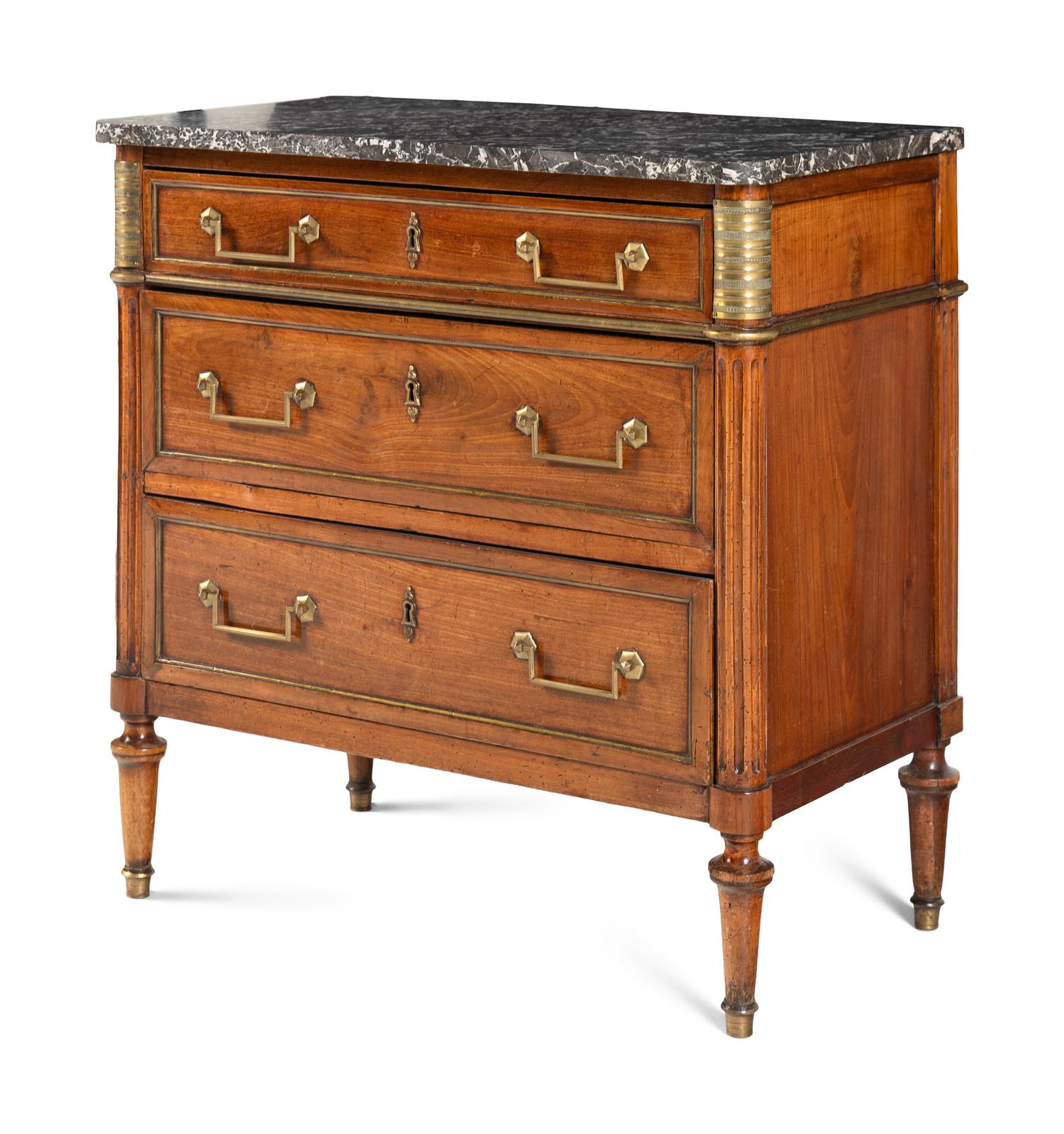 A Louis XVI Mahogany Marble-Top Commode