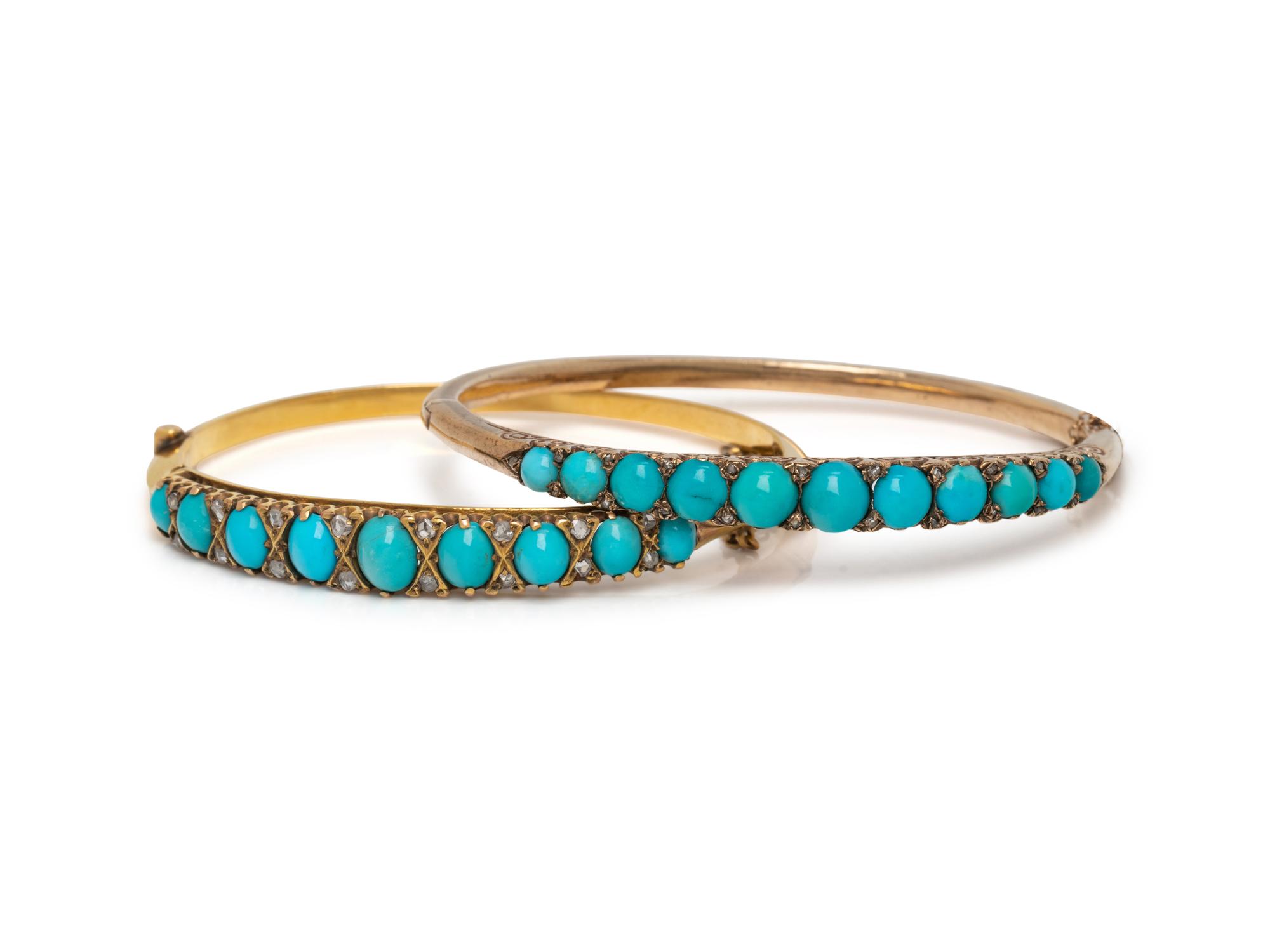 VICTORIAN, COLLECTION OF TURQUOISE AND DIAMOND BANGLE BRACELETS