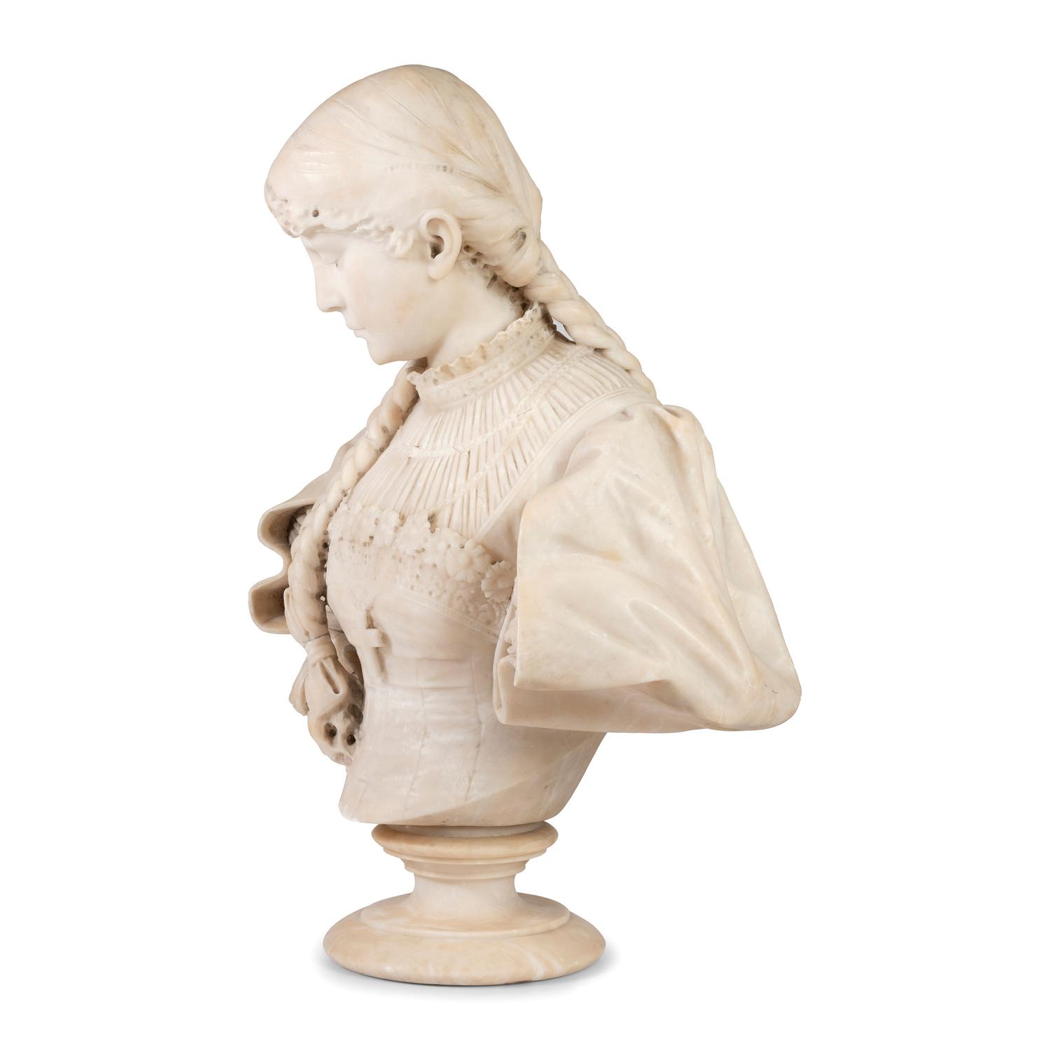 An Italian Carved Alabaster Figure of a Young Lady