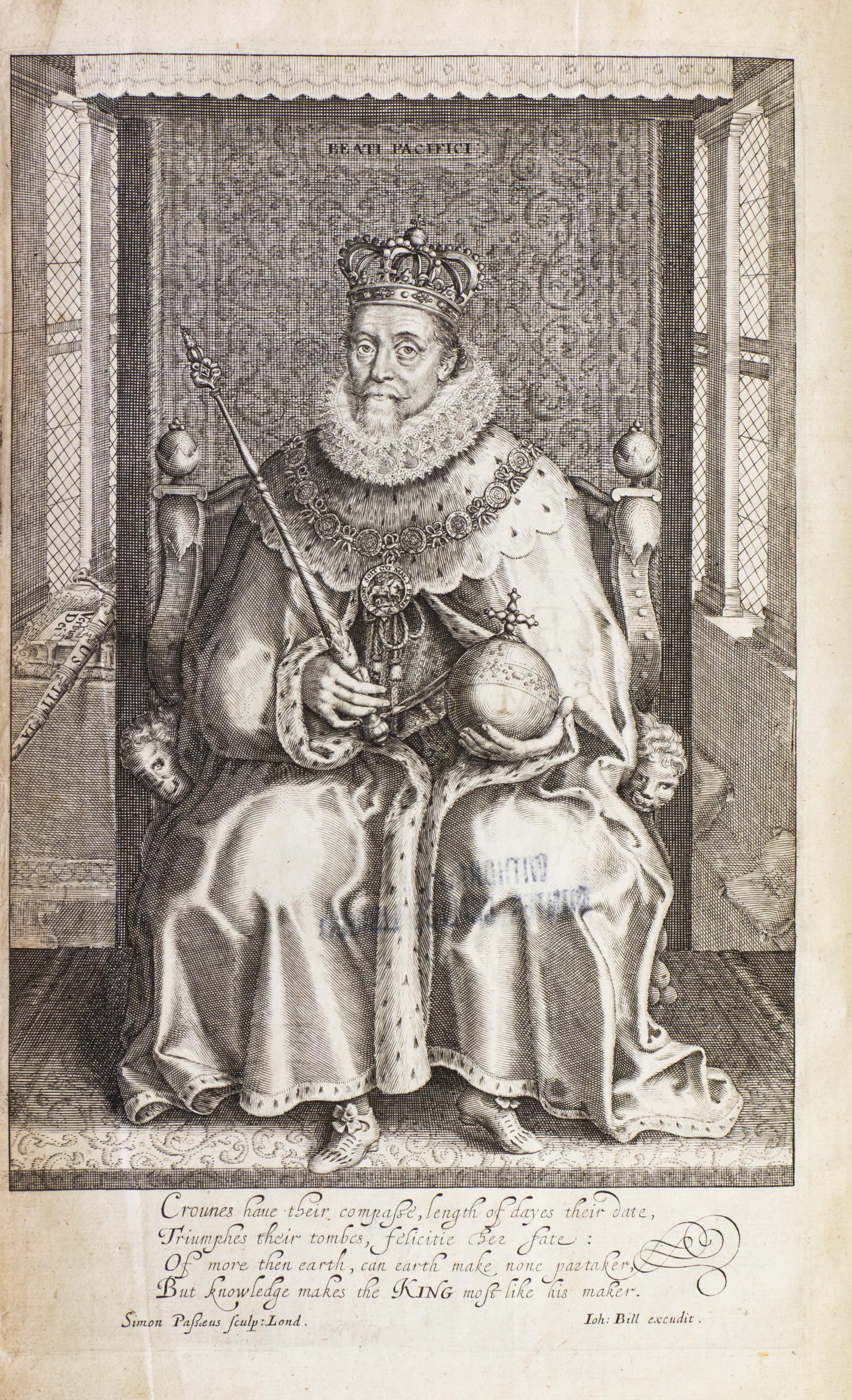 JAMES I (KING OF ENGLAND) The Workes of the Most High and Mightie Prince, James. London, 1616. First edition, second issue.
