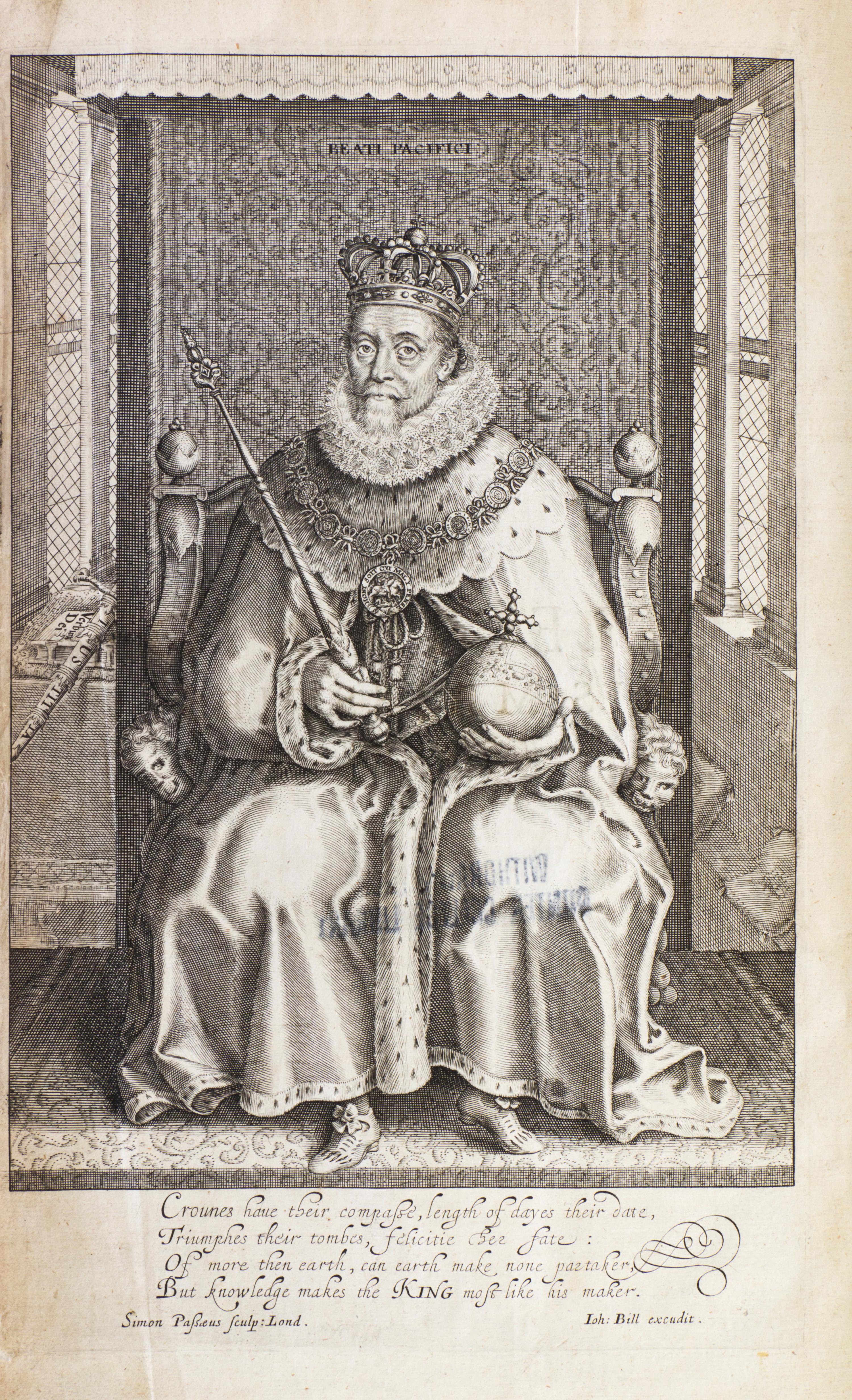 JAMES I (KING OF ENGLAND) The Workes of the Most High and Mightie Prince, James. London, 1616. First edition, second issue.