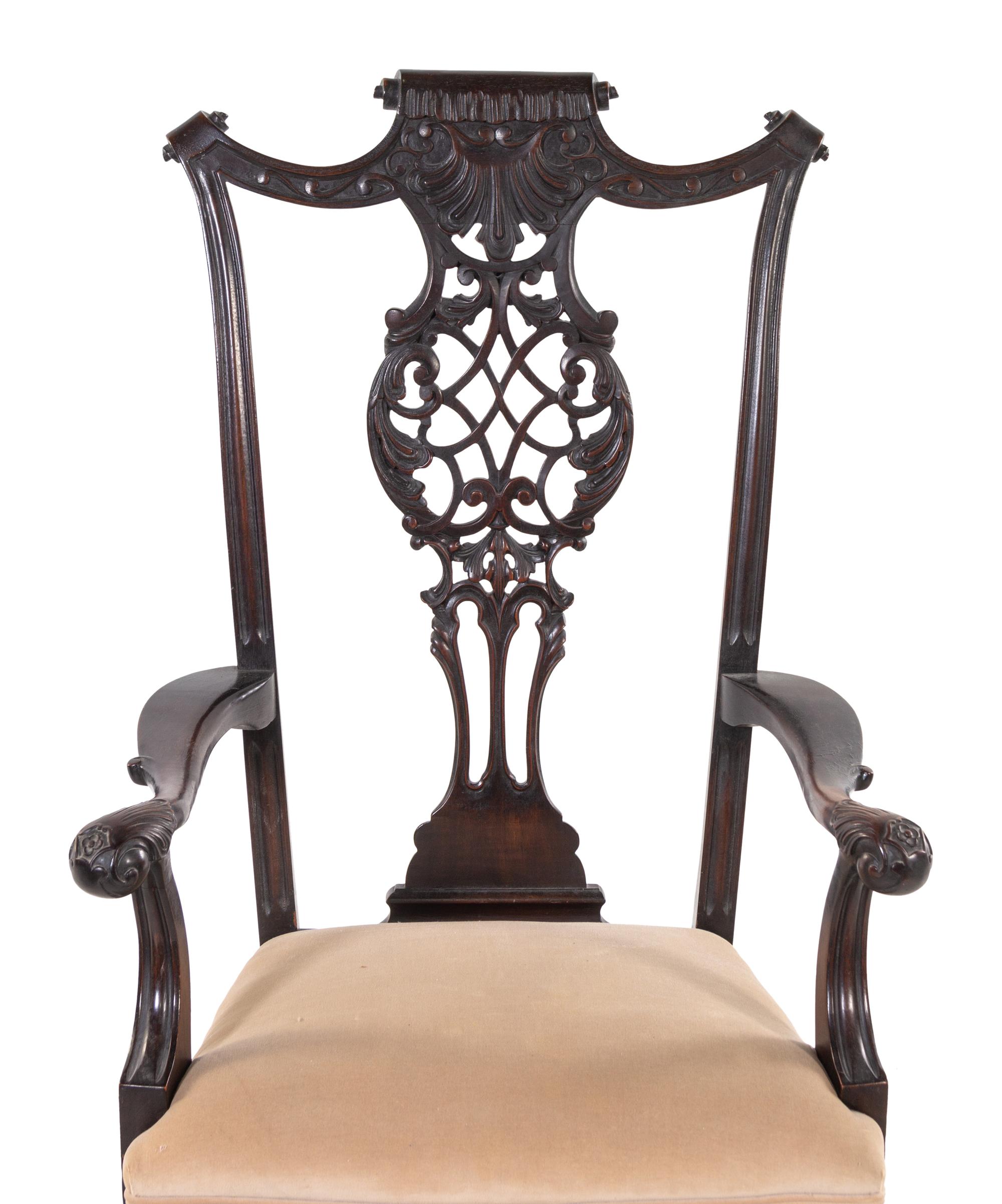A George III Chinese Chippendale Style Carved Mahogany Armchair