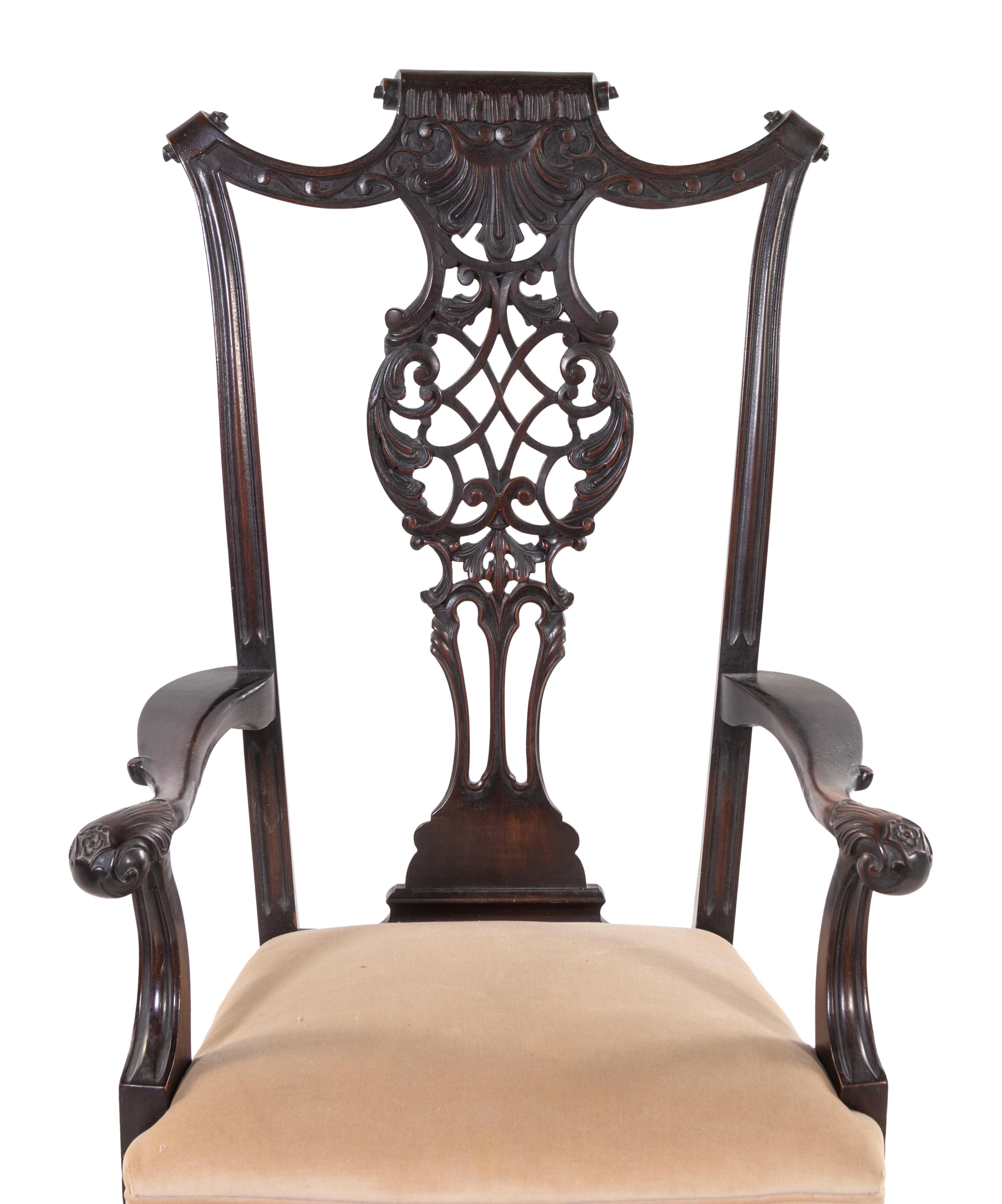 A George III Chinese Chippendale Style Carved Mahogany Armchair