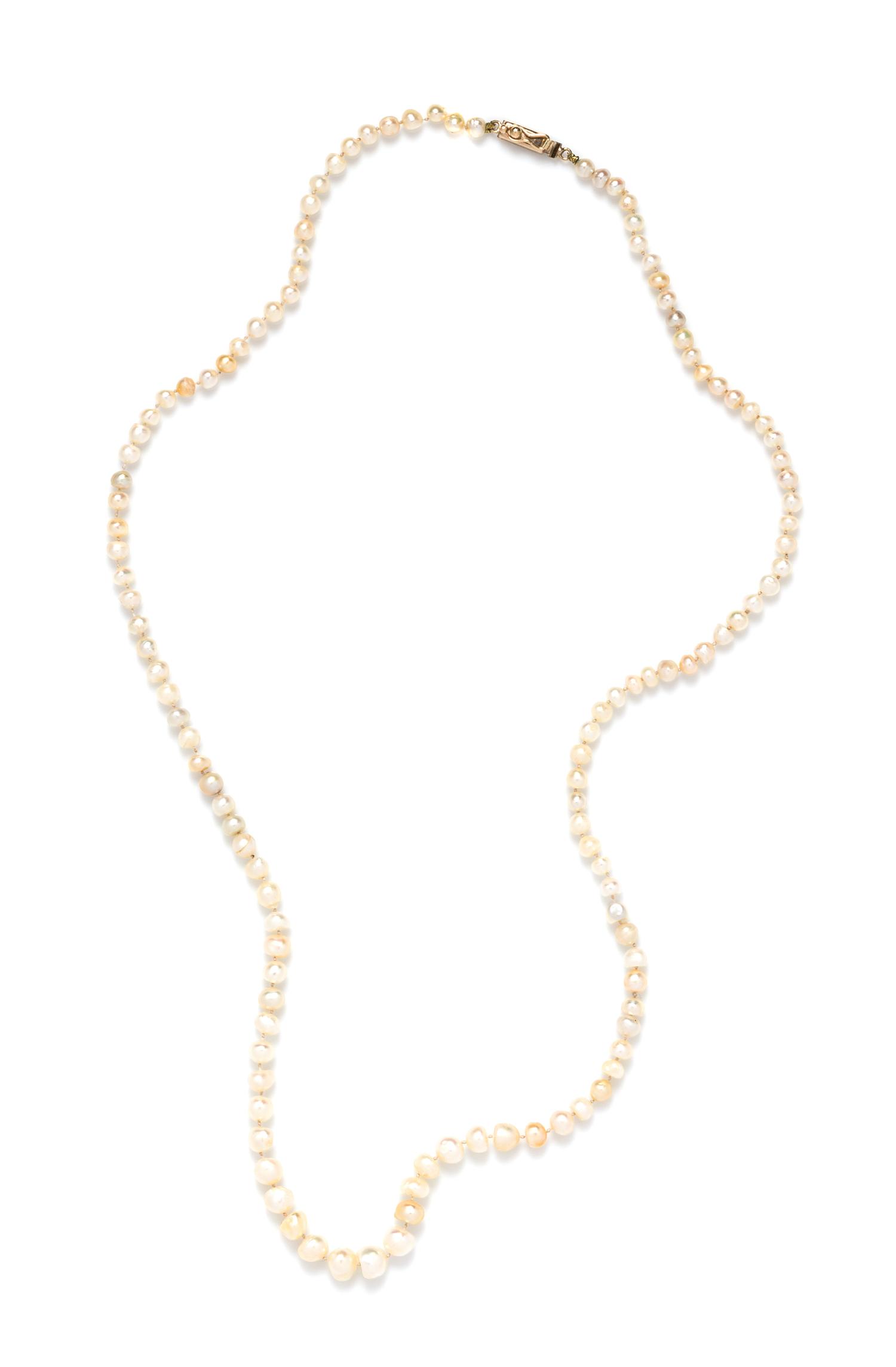 A Graduated Single Strand Natural Pearl Necklace, 10.80 dwts.