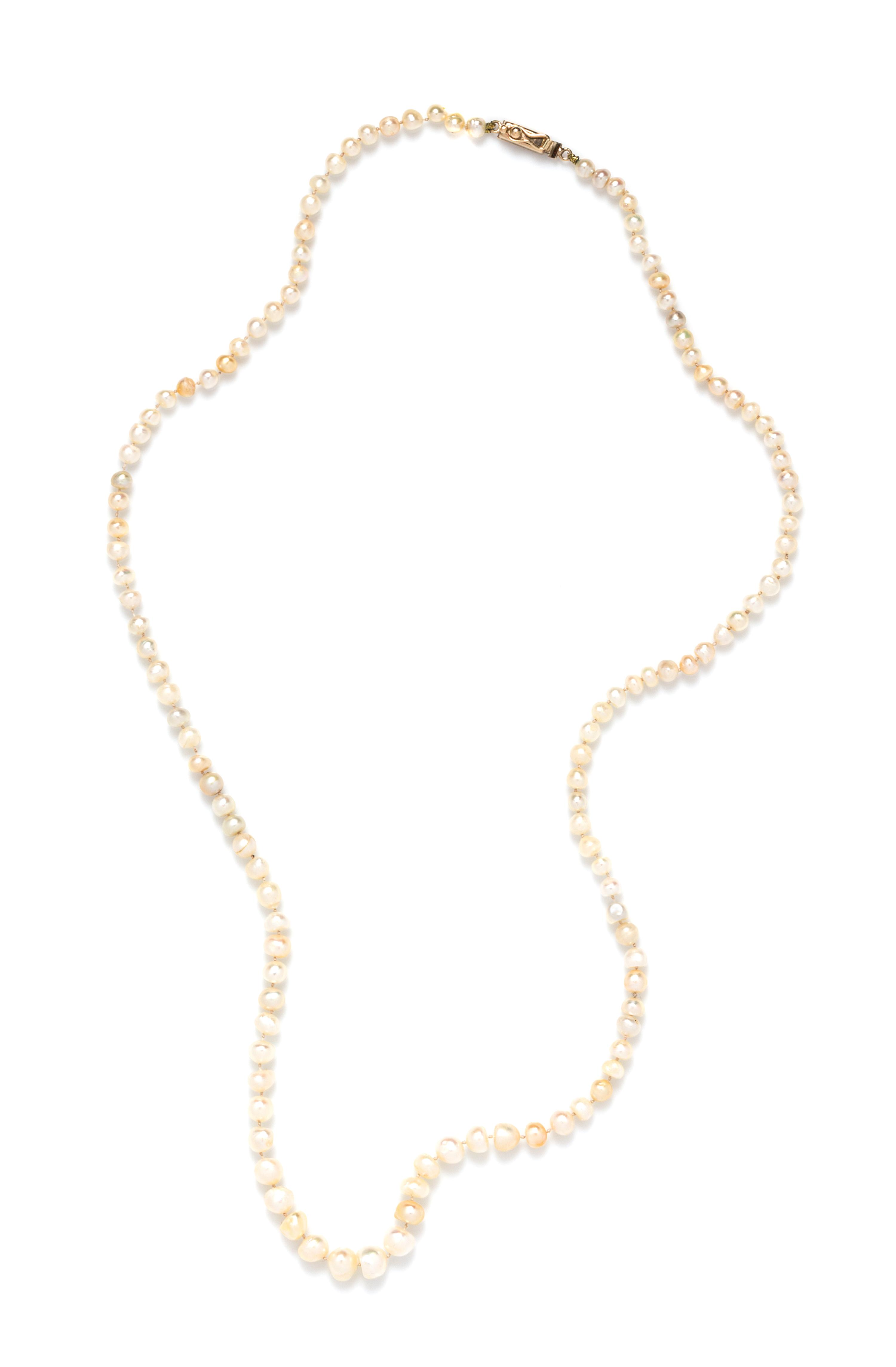 A Graduated Single Strand Natural Pearl Necklace, 10.80 dwts.