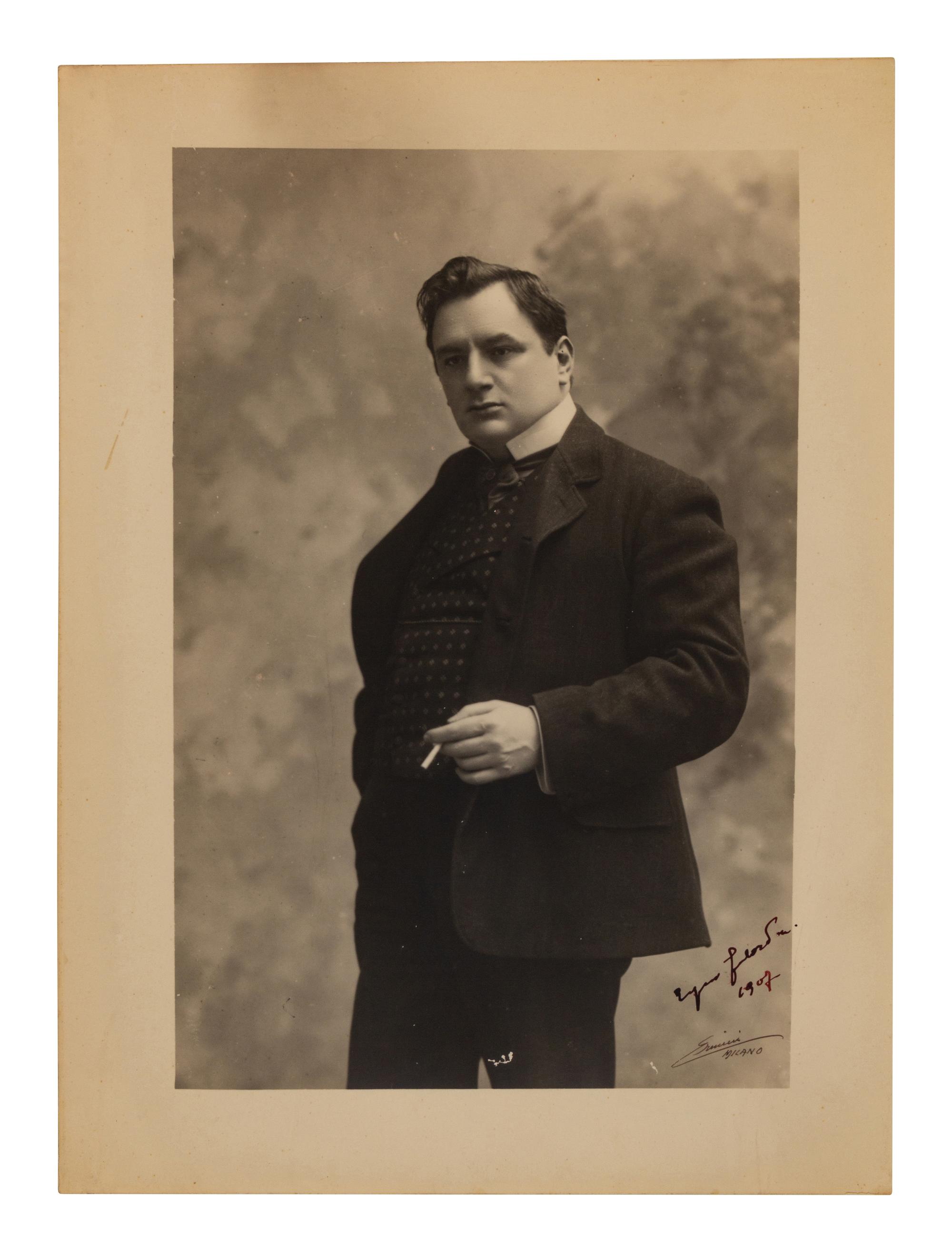 GIRALDONI, Eugenio (1871-1924). Black and white photographic portrait, signed (“Eugenio Giraldoni”), Milan, 1907.