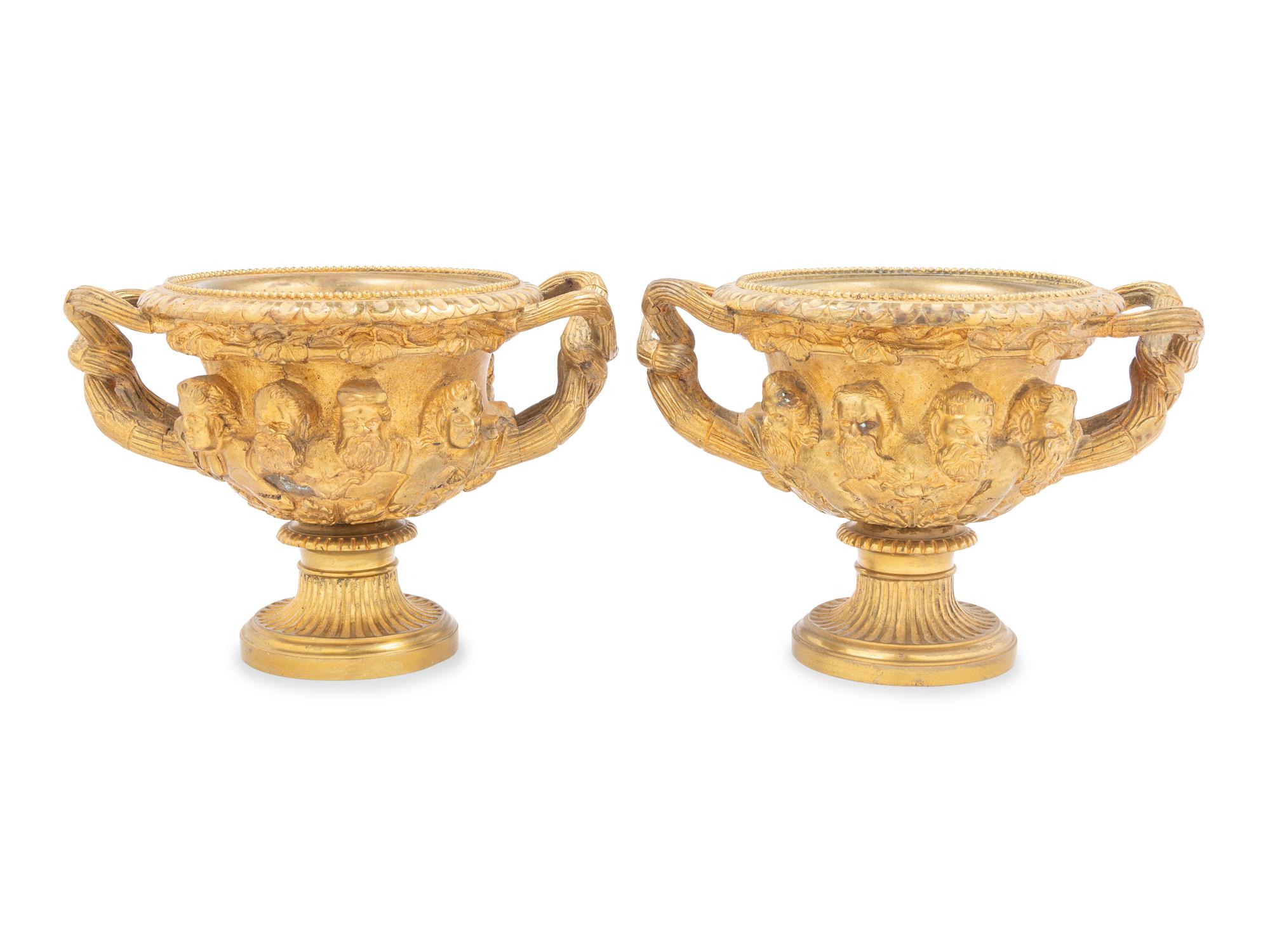 A Pair of Continental Gilt Bronze Models of the Warwick Vase