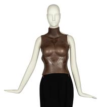 Issey Miyake Brown Leather Bustier With Tooled Art Nouveau-Like Design, F/W 2006
