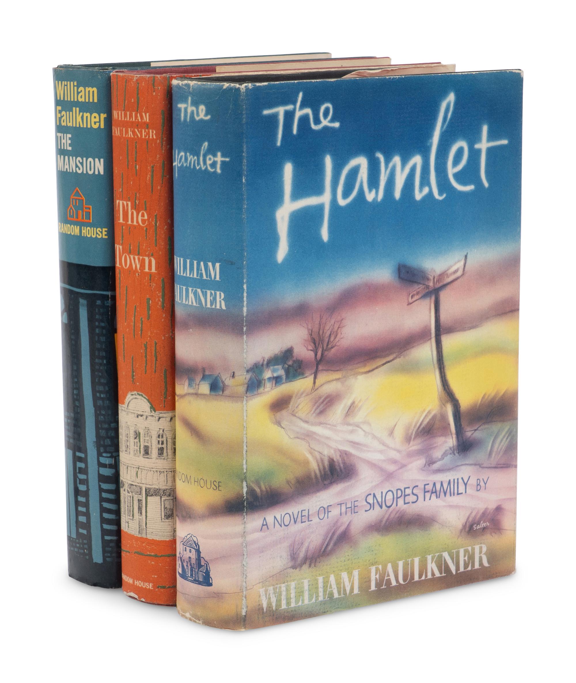 FAULKNER, William (1897-1962). [Snopes Trilogy]. The Hamlet . 1940. -- The Town . 1957. -- The Mansion . 1959. New York: Random House.