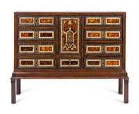 An Italian Inlaid Walnut and Mahogany Cabinet on Later Stand — 19TH CENTURY