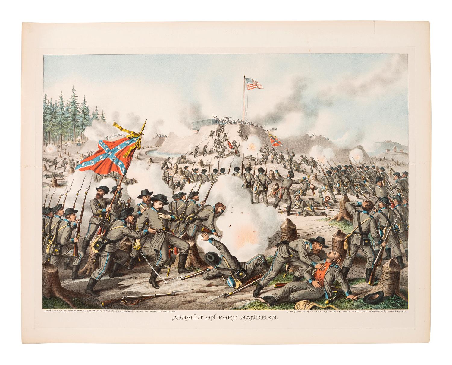 [CIVIL WAR]. 5 Kurz & Allison Civil War-themed chromolithographs