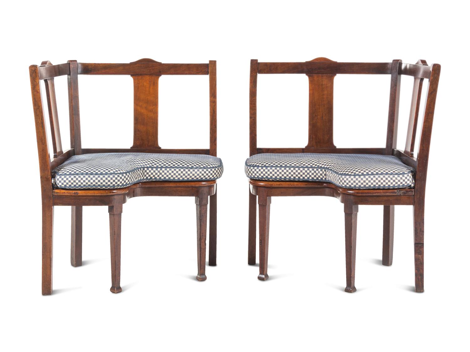 A Pair of George III Provincial Mahogany Corner Seats
