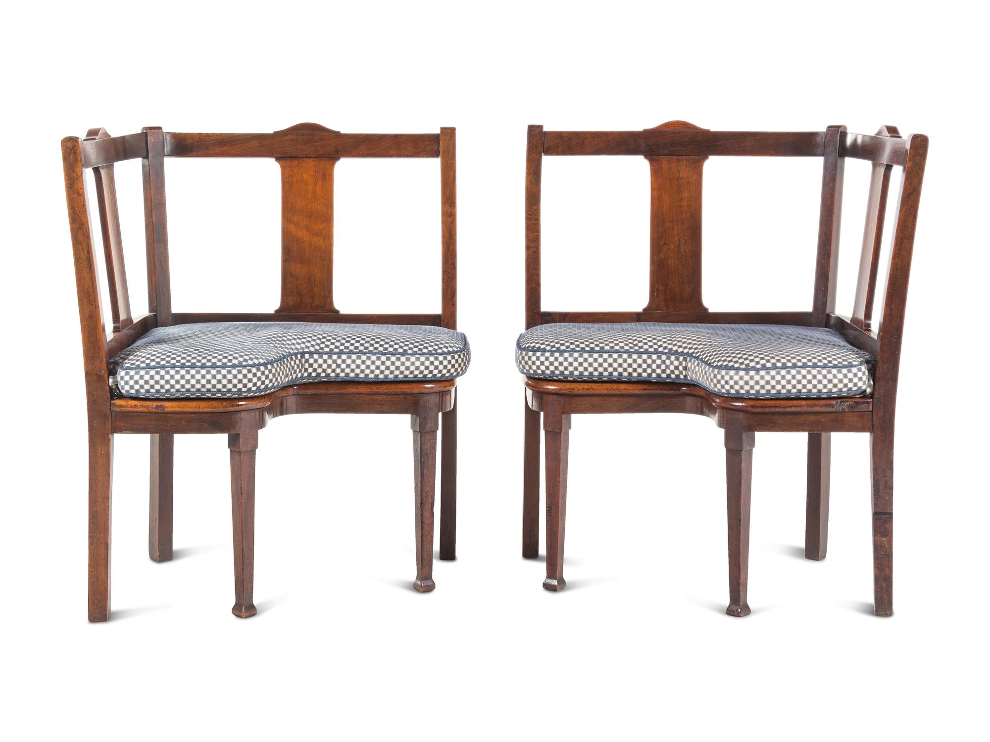 A Pair of George III Provincial Mahogany Corner Seats