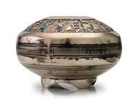 Navajo Sterling Silver Seed Jar, with Inlay