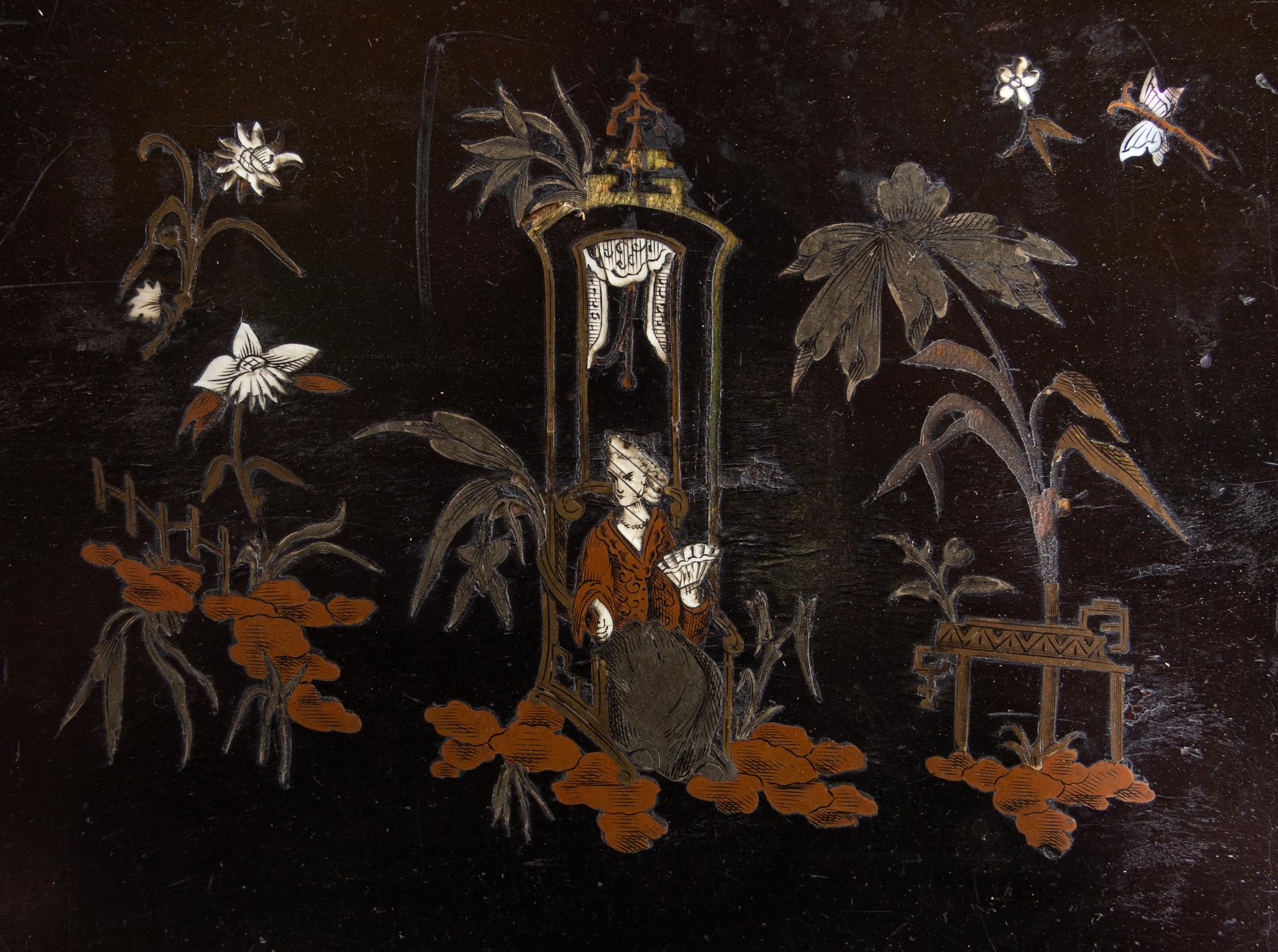 A Napoleon III Ebonized and Marquetry Table