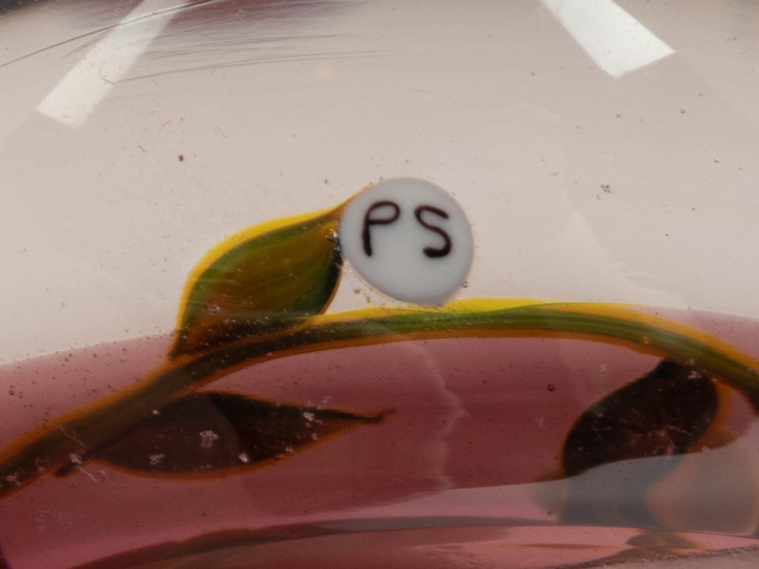 A Paul Stankard White Lily on Amethyst Ground Glass Paperweight