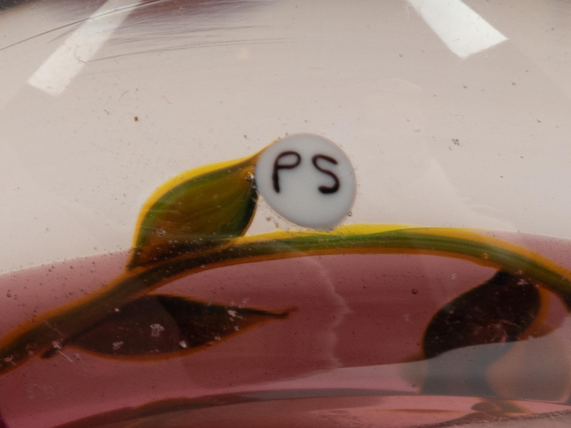 A Paul Stankard White Lily on Amethyst Ground Glass Paperweight