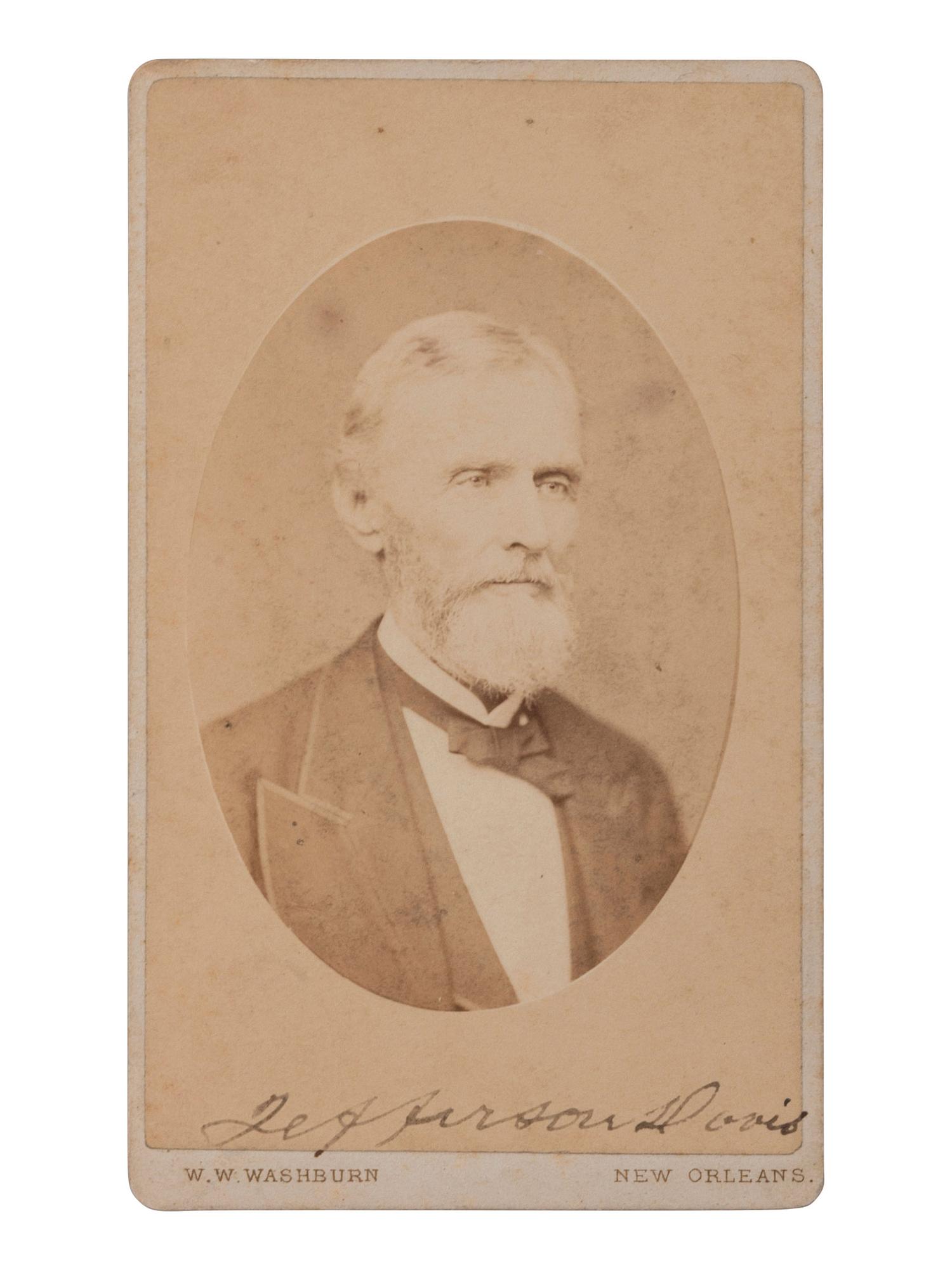 [CIVIL WAR]. DAVIS, Jefferson (1808-1889). Signed CDV of the aged former CSA President. New Orleans, LA: W.W. Washburn, ca 1880s.