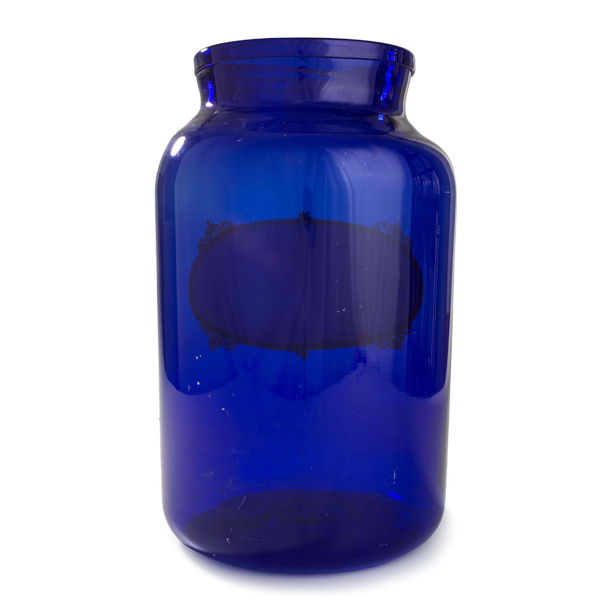 An English Painted Blue Glass Hashish Apothecary Jar