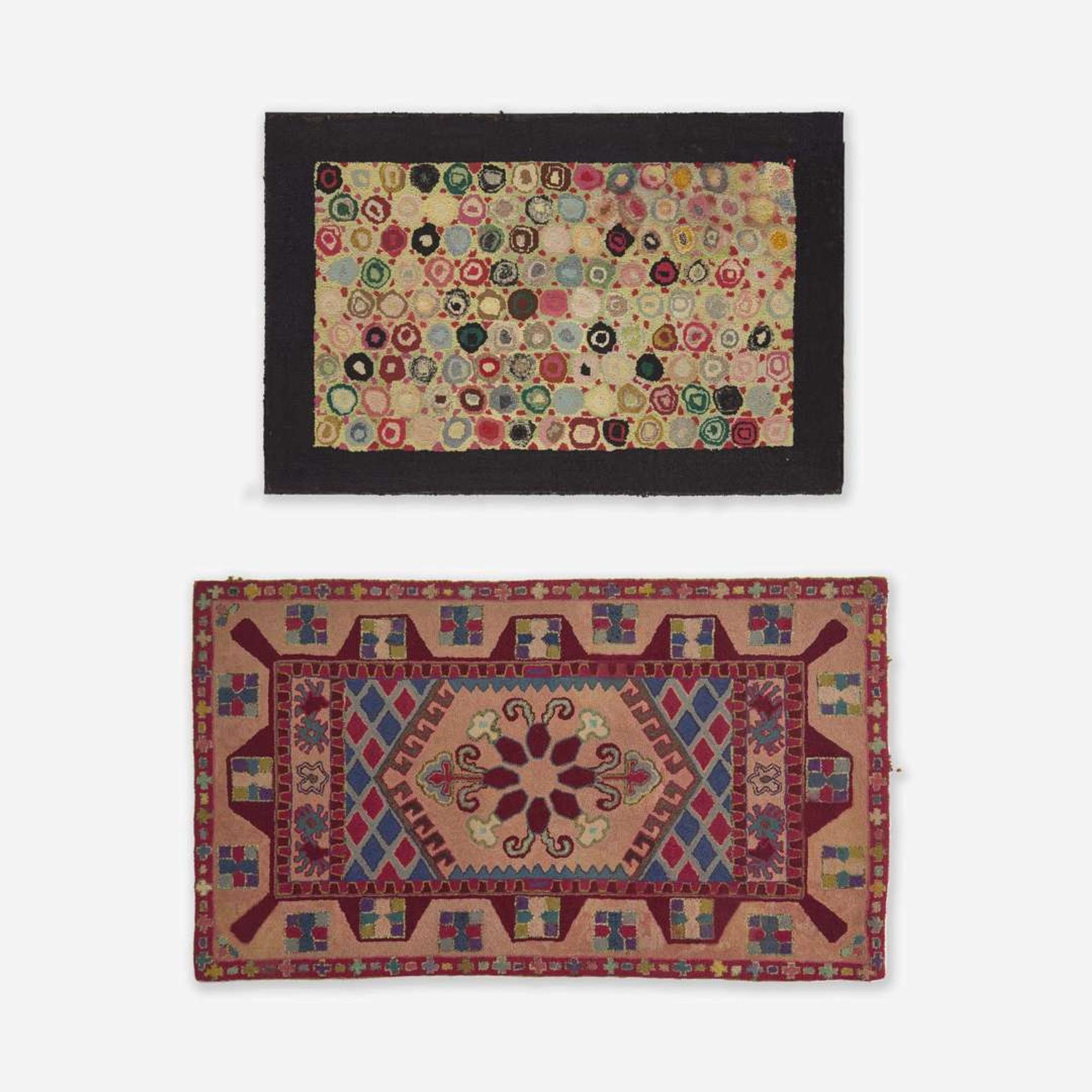 Two hooked rugs: "Cat's Paw" and "Oriental" patterns late 19th / early 20th century