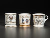 Three Cyclist's Fraternal Porcelain Shaving Mugs