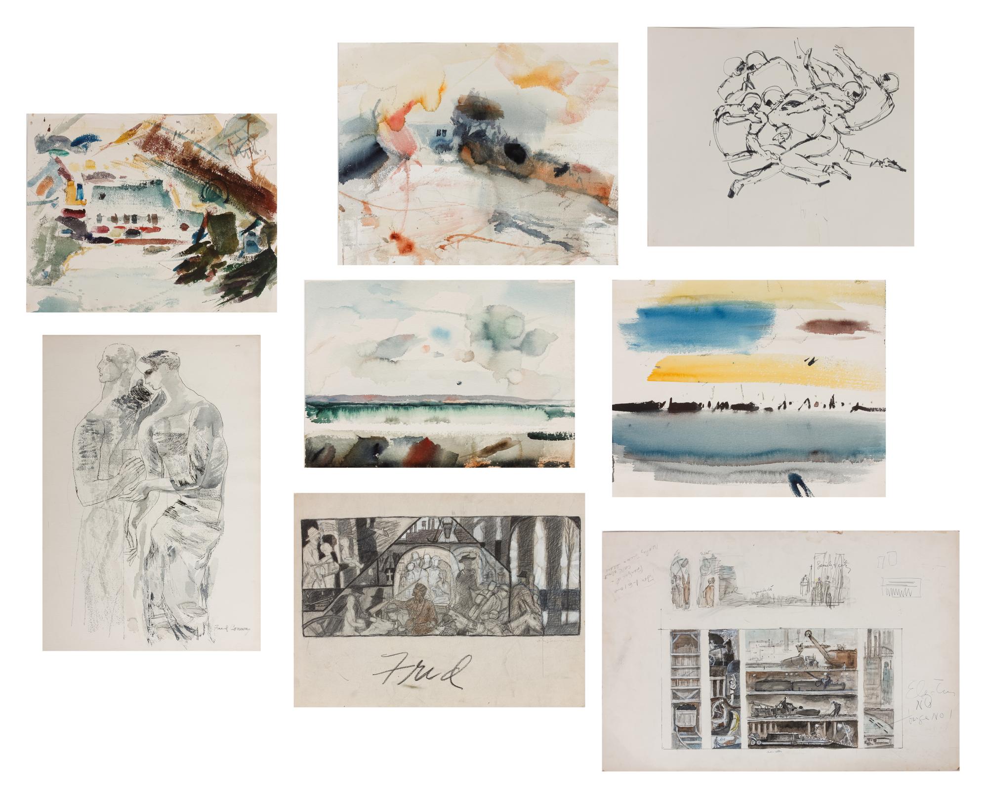 A Group of Eight Preparatory Sketches and Watercolors