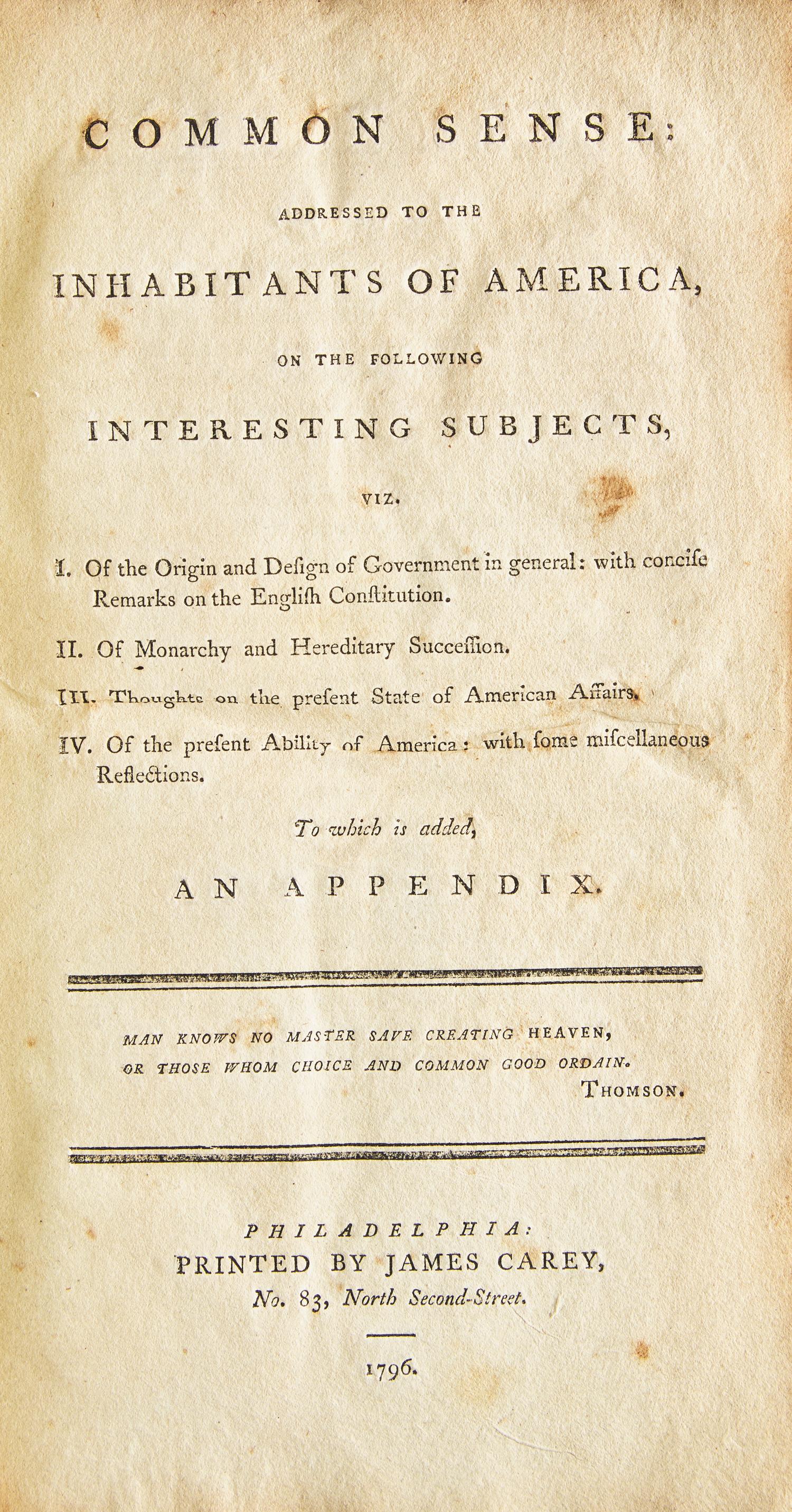 [Americana] The Works of Thomas Paine, Secretary for Foreign Affairs, to the Congress of the United States, in the Late War
