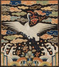 Five Korean Embroidered Silk 'Crane' Civil Official Rank Badges, Joseon Dynasty, 19th Century — 朝鮮王朝 文官鶴紋補子五件