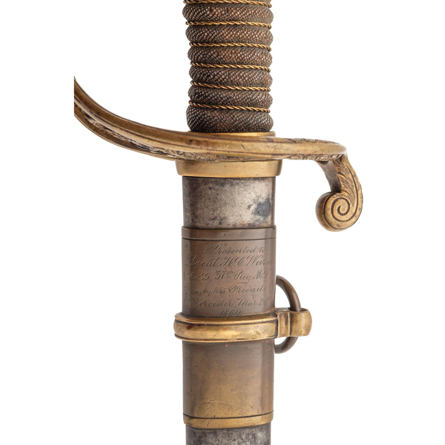 Two Ames Presentation Swords to Lt. Henry Ward (Capt.) 57th Mass Infantry WIA at Antietam, Spotsylvania & Petersburg, POW Petersburg & Post-War General