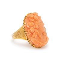 CORAL CAMEO AND YELLOW GOLD RING