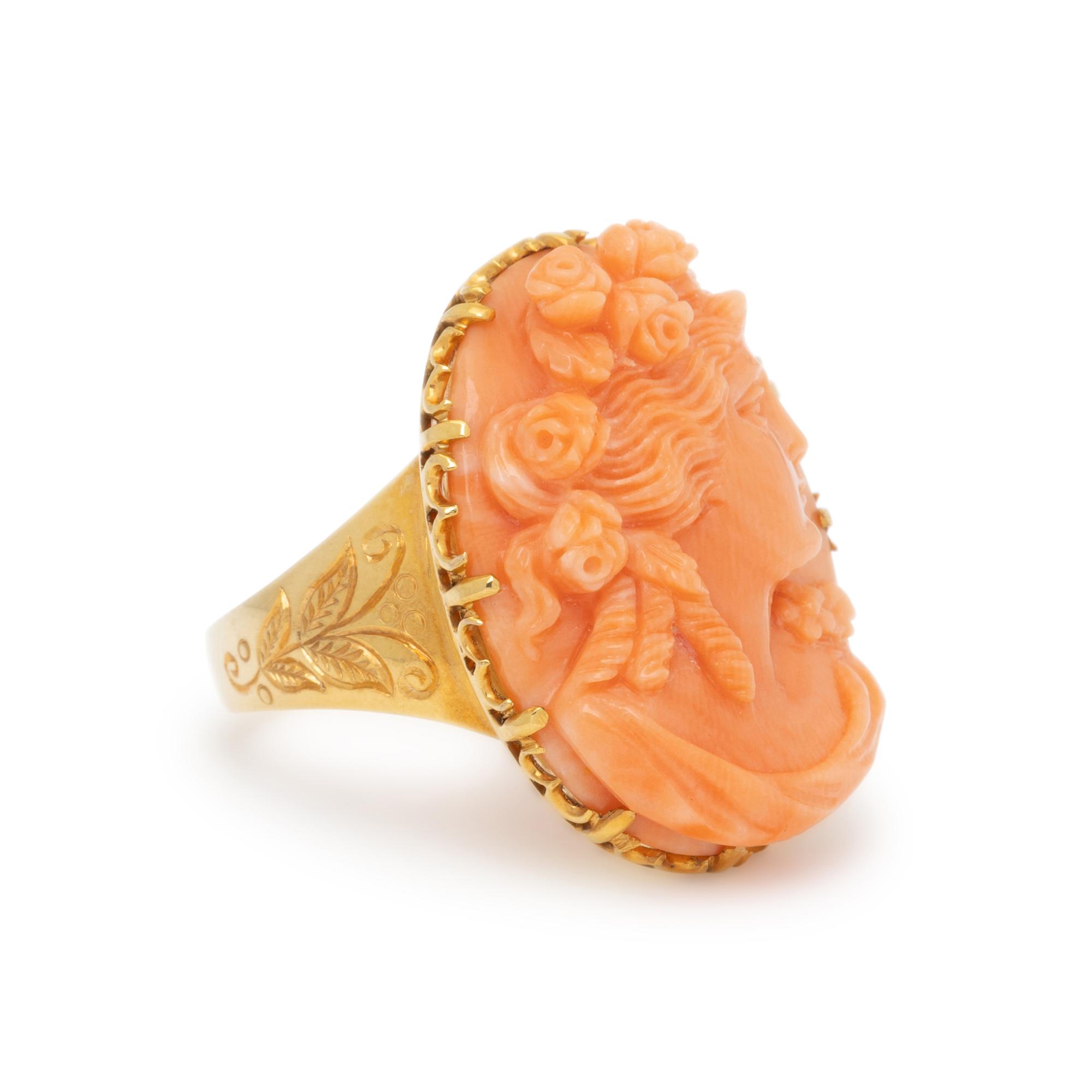 CORAL CAMEO AND YELLOW GOLD RING