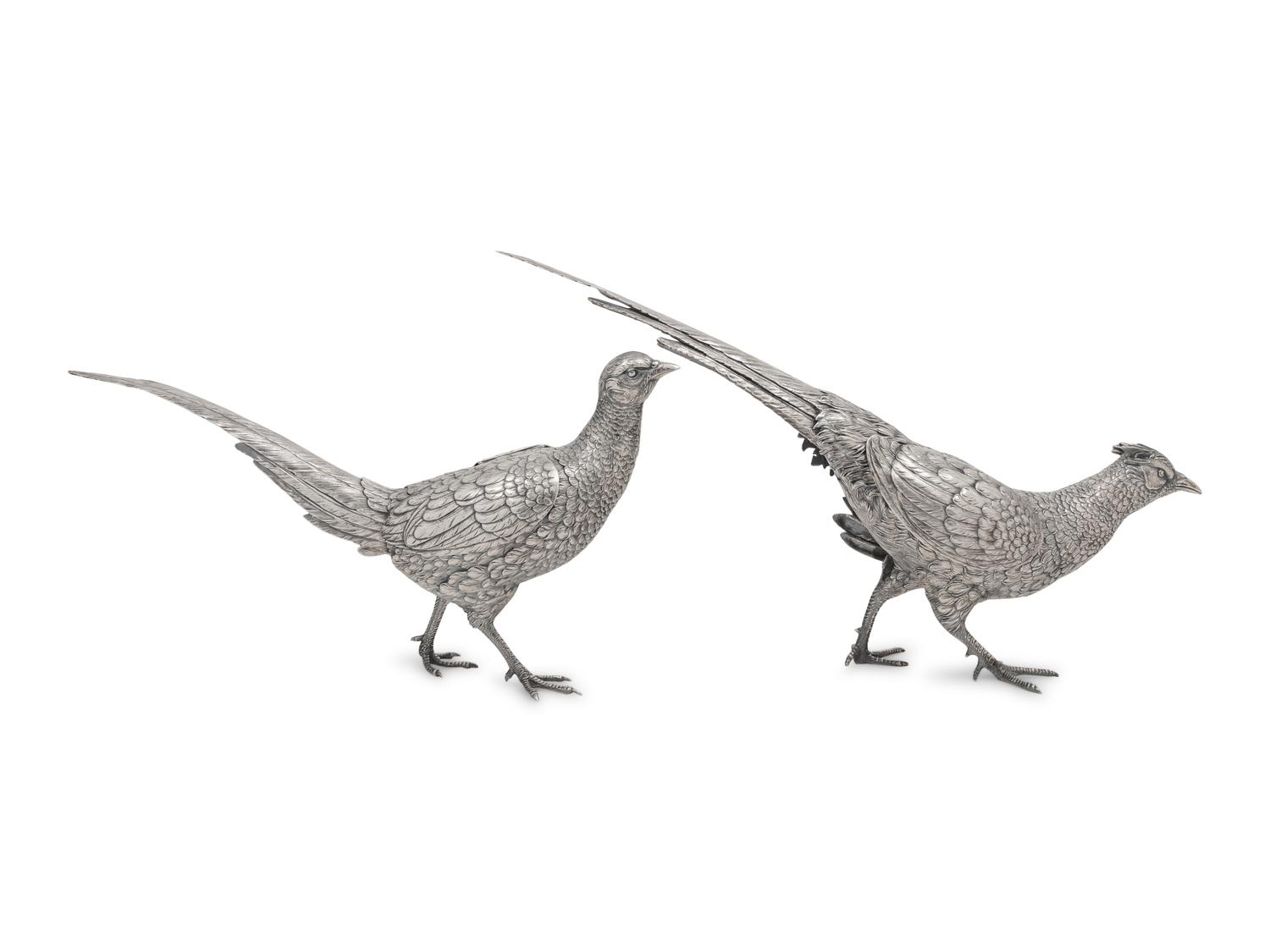 A Pair of Continental Silver Pheasants