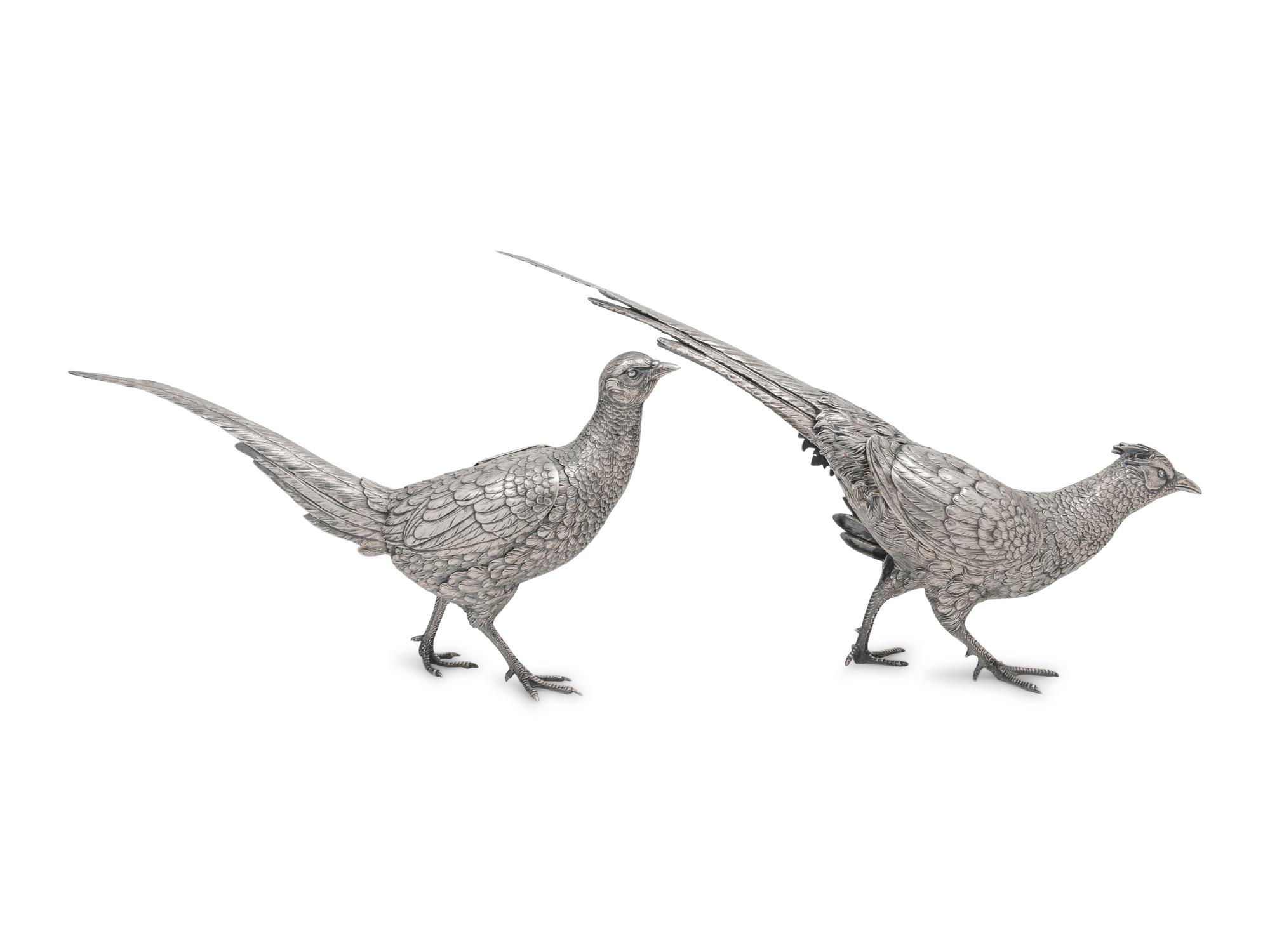 A Pair of Continental Silver Pheasants
