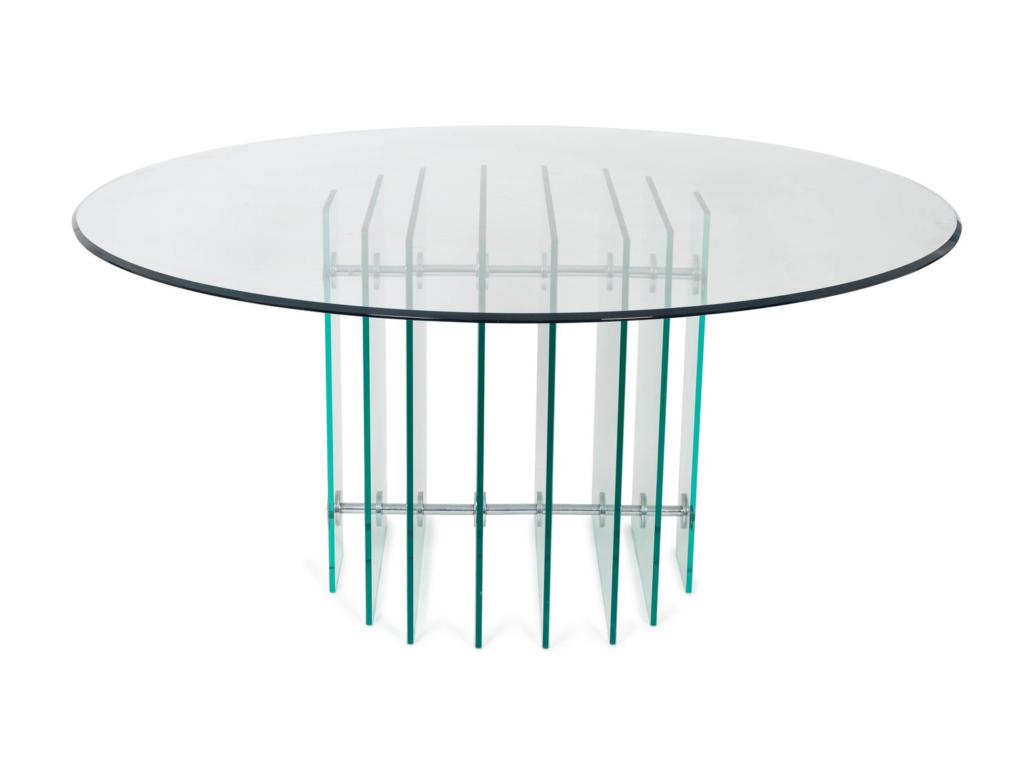 A Modernist Glass and Aluminum Circular Dining Table — 20TH CENTURY