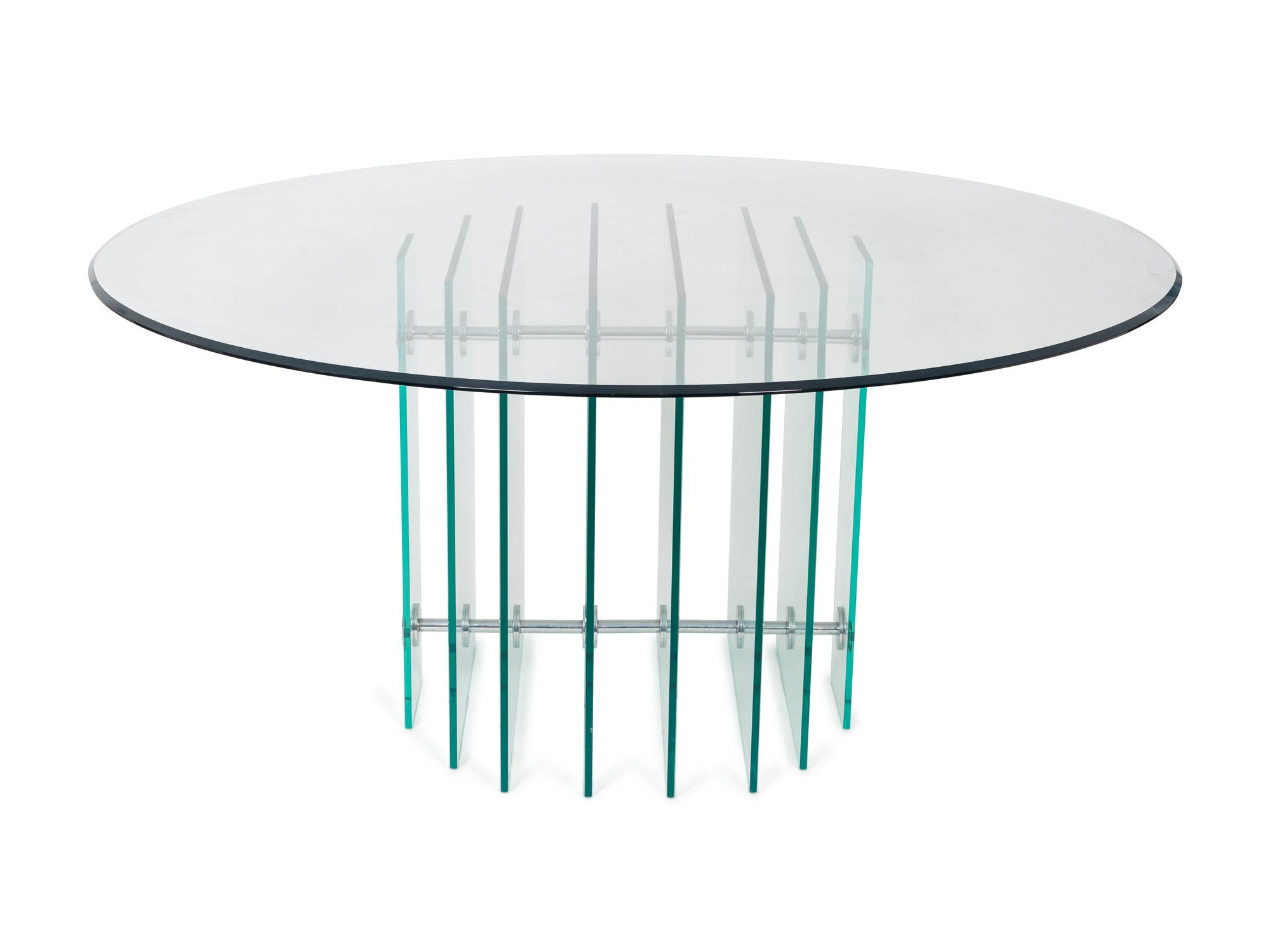 A Modernist Glass and Aluminum Circular Dining Table — 20TH CENTURY