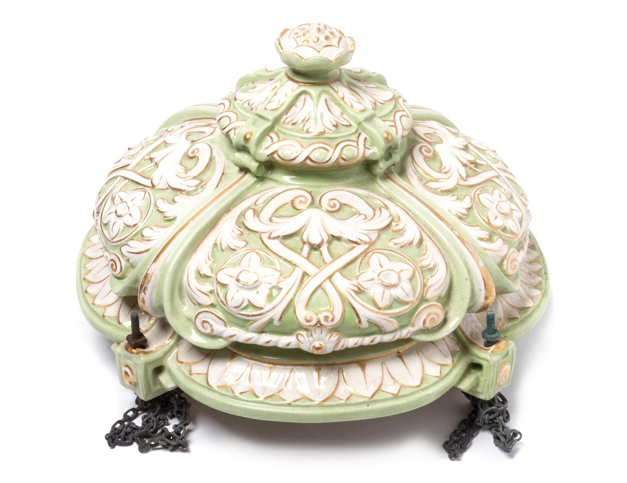 A Continental Faience Hanging Shade Diameter 15 inches.