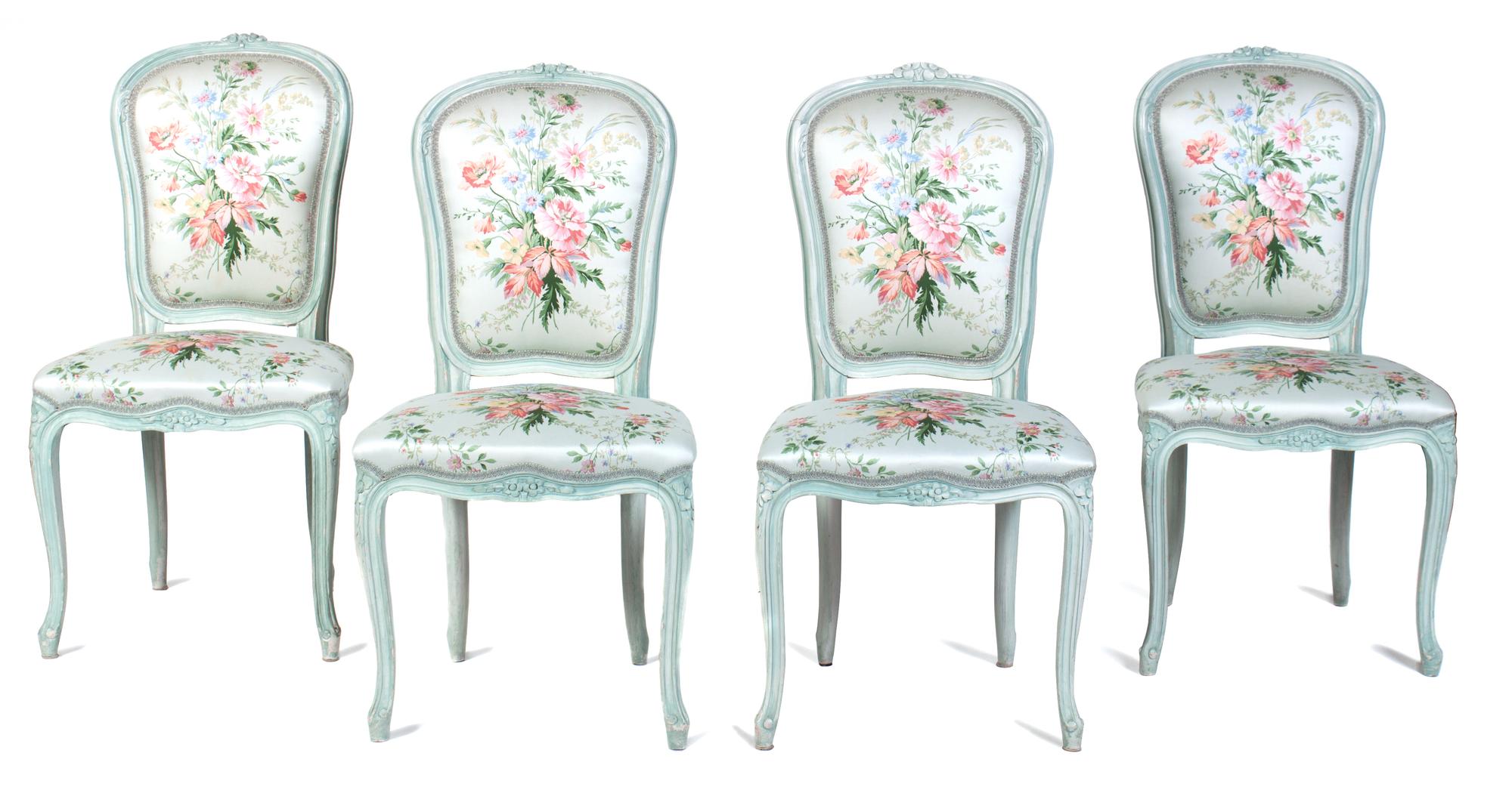 A Group of Louis XV Style White-Painted Dining Furniture Height of table 28 x diameter 48 inches. — 20TH CENTURY