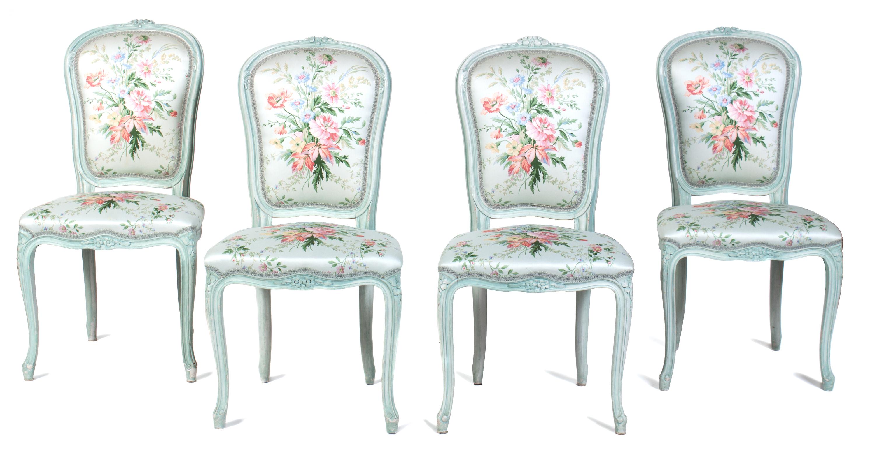 A Group of Louis XV Style White-Painted Dining Furniture Height of table 28 x diameter 48 inches. — 20TH CENTURY