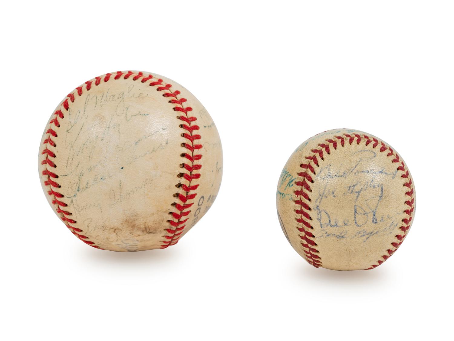 A 1950 New York Giants Team Signed Baseball Including Monte Irvin and A 1960 San Francisco Giants Team Signed Mini Baseball Including Orlando Cepeda and Willie McCovey (BAS Beckett Authentication Services Certified)