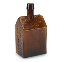 Mold-blown "E.G. Booz's Old Cabin Whiskey" bottle Whitney Glass Works, Glassboro, NJ, 1860-1870