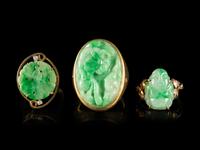 Three Jadeite Inset Gold Rings