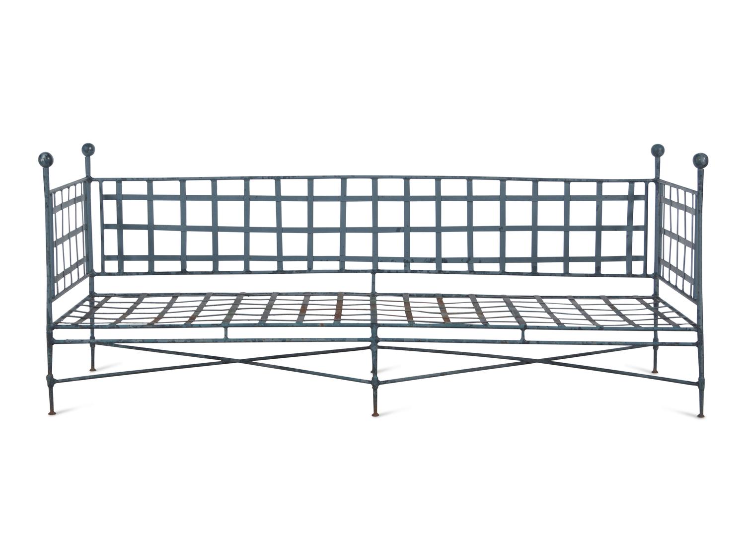 A Pair of Neoclassic Style Patinated Metal Garden Benches