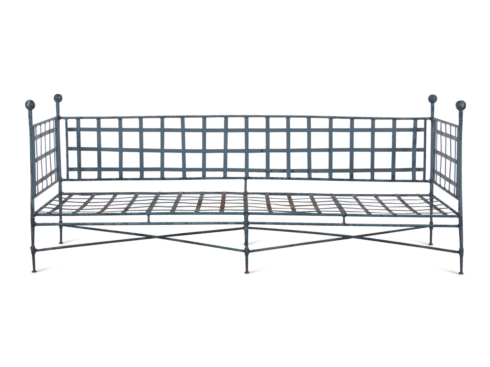 A Pair of Neoclassic Style Patinated Metal Garden Benches