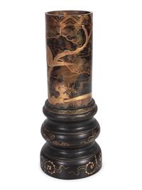 A Japanese Lacquer Brush Pot on Stand
