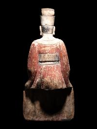 Two Large Carved Wood Figures of Seated Daoist Immortals