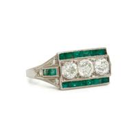 ART DECO, DIAMOND AND EMERALD RING