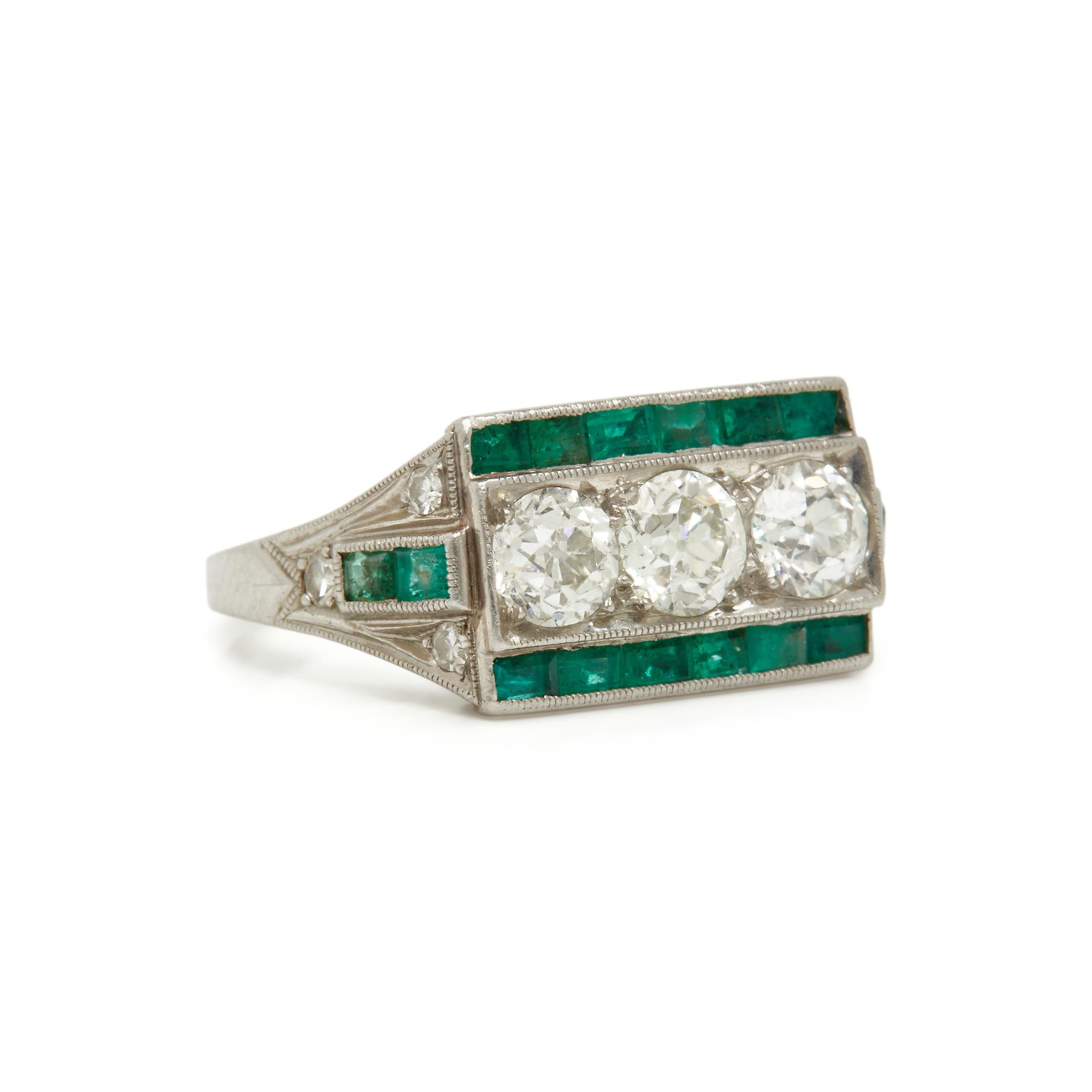ART DECO, DIAMOND AND EMERALD RING