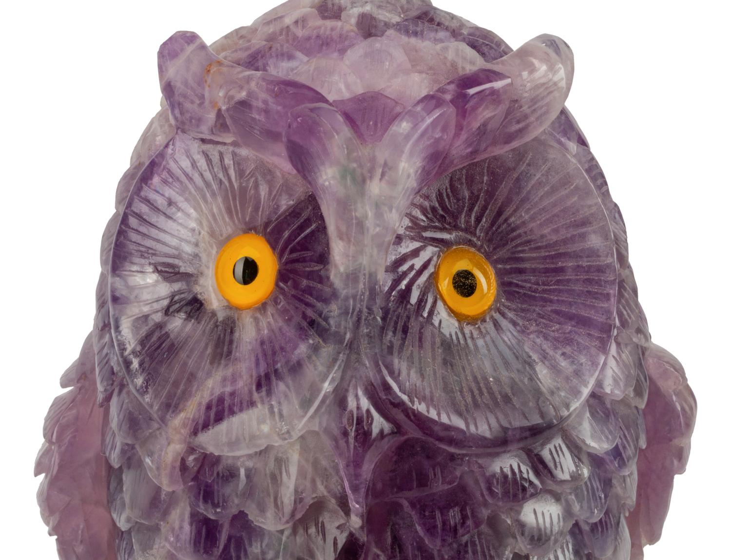 A Carved Amethyst Figure of an Owl